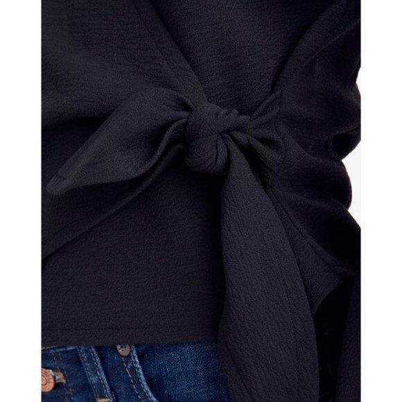 Madewell Texture & Thread Black Crepe Wrap Long Sleeve Top M - Picture 3 of 7